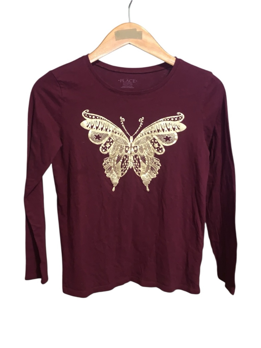 The Children's Place Maroon Long-Sleeve Tee Shirt with Gold Butterfly